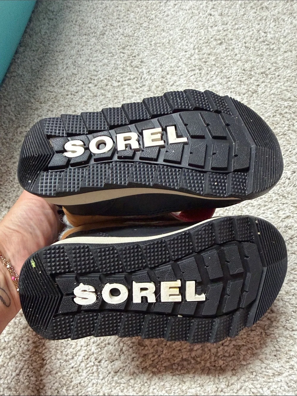 Sorel Kids Brown and Black Insulated Snow Boots with Red Accent